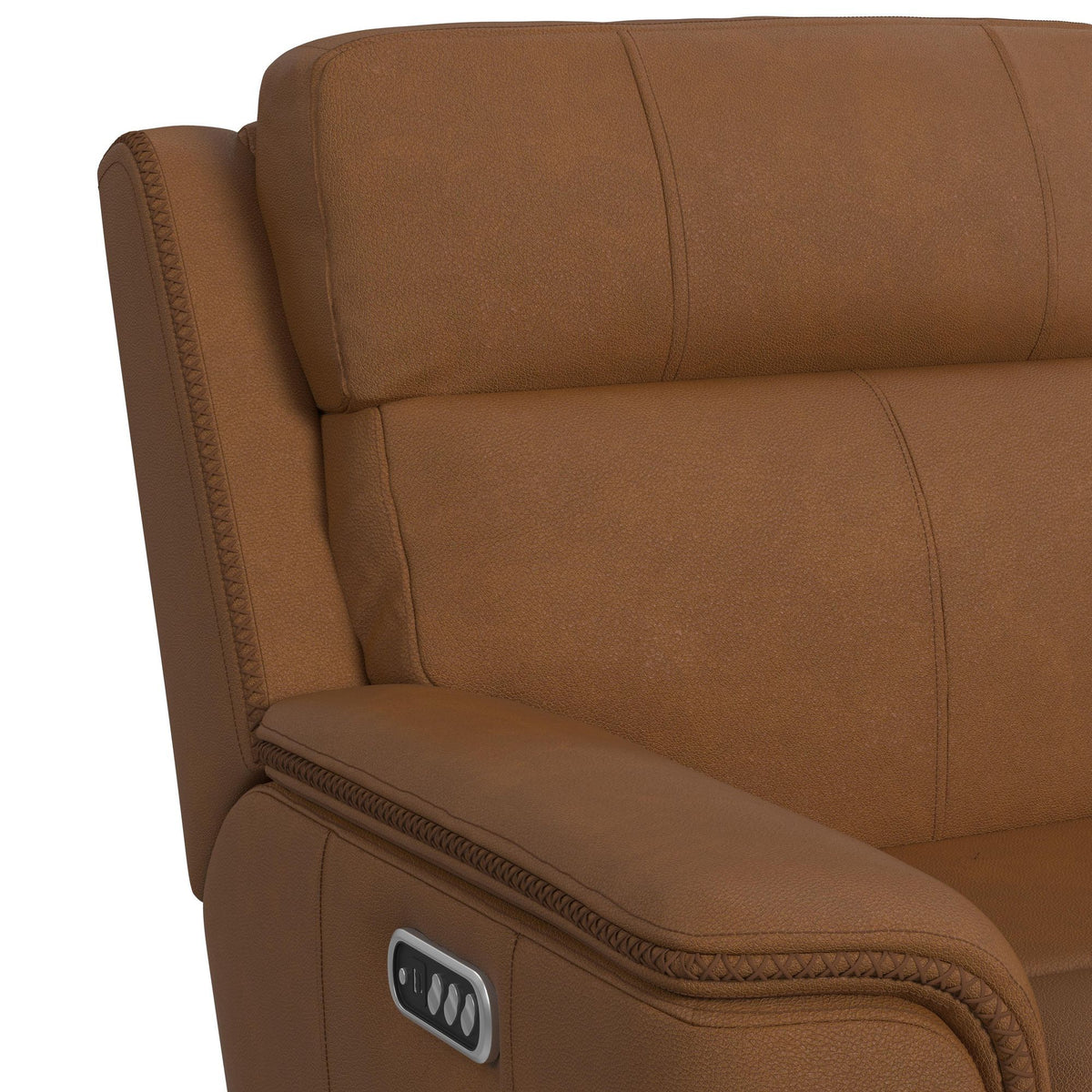 Mustang - Power Motion Sofa With Drop-Down Table, Wireless Charger, Power Headrest And Lumbar - Butternut