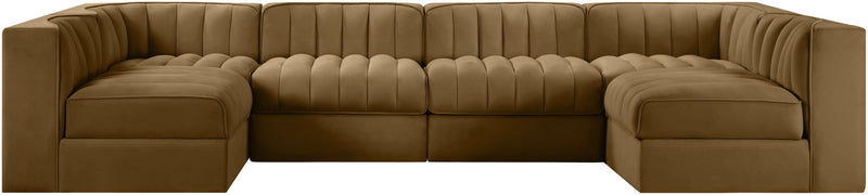 Rummi - Armless Velvet Performance Fabric Upholstered 6 Piece Modular Sectional