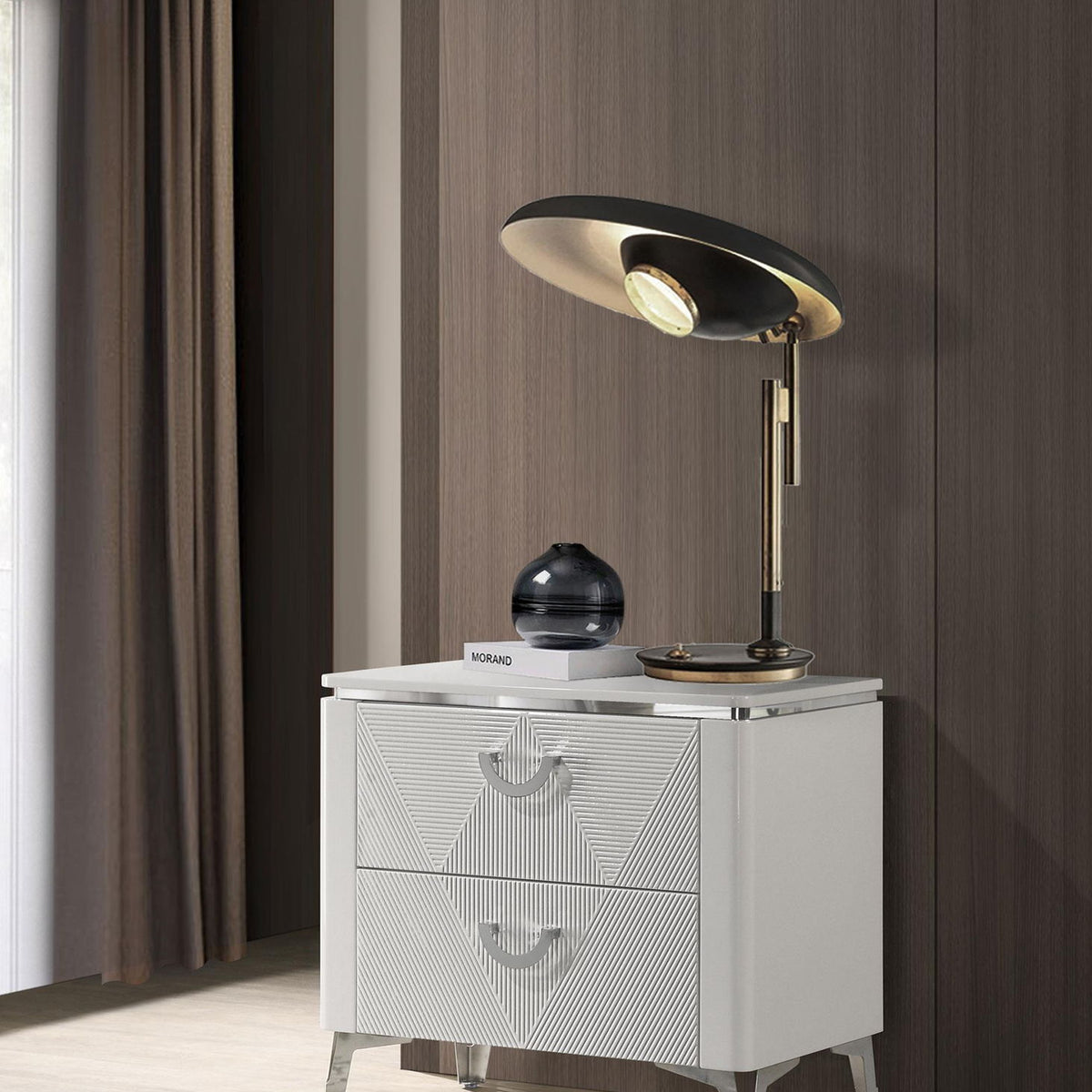 Cassia 2-drawer Nightstand Bedside Table White High Gloss