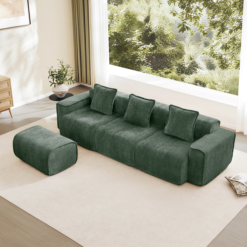 3-Seater Modular L-Shaped Velvet Sectional Sofa - Green Velvet
