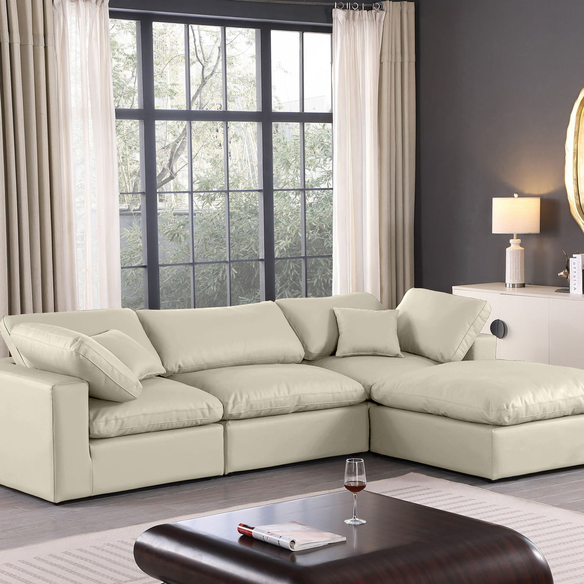Comfy - 4 Piece Faux Leather Modular Sectional With Chaise