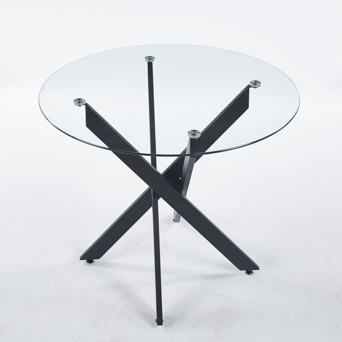 Dining Table With Cross Metal Leg And Tempered Glass, Modern Space Saving Kitchen Table For Living Room