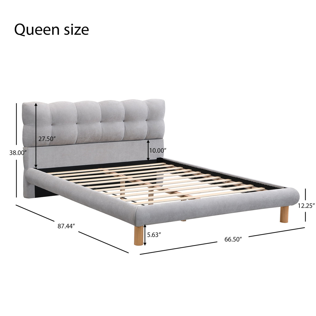 Upholstered Platform Bed Frame With Cookie Shaped Headboard