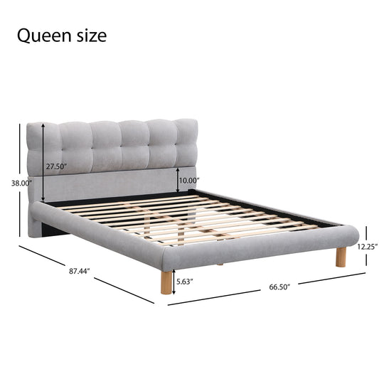 Upholstered Platform Bed Frame With Cookie Shaped Headboard
