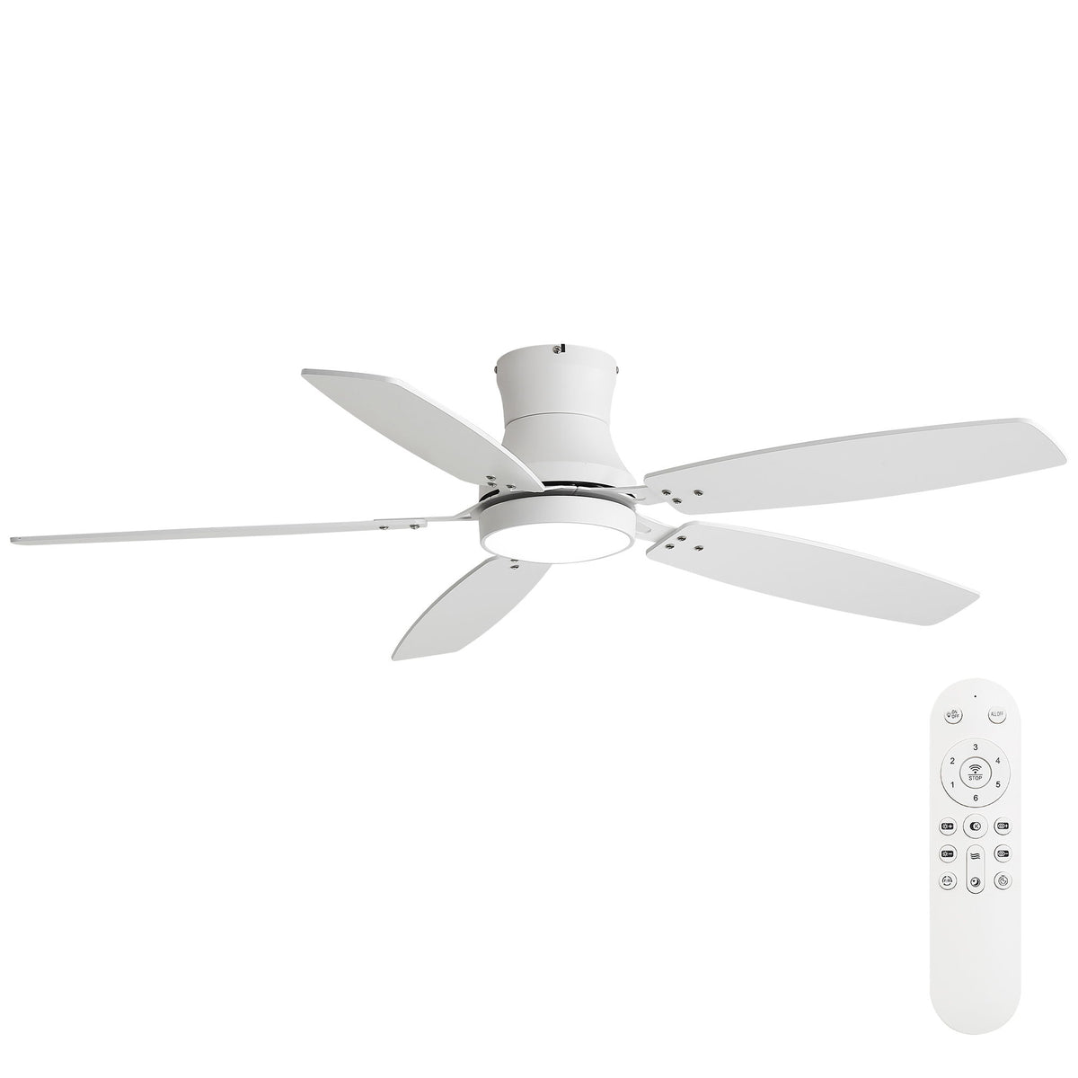 52" Flush Mount Ceiling Fan With Light, DC Motor, Remote Control, Dual Color