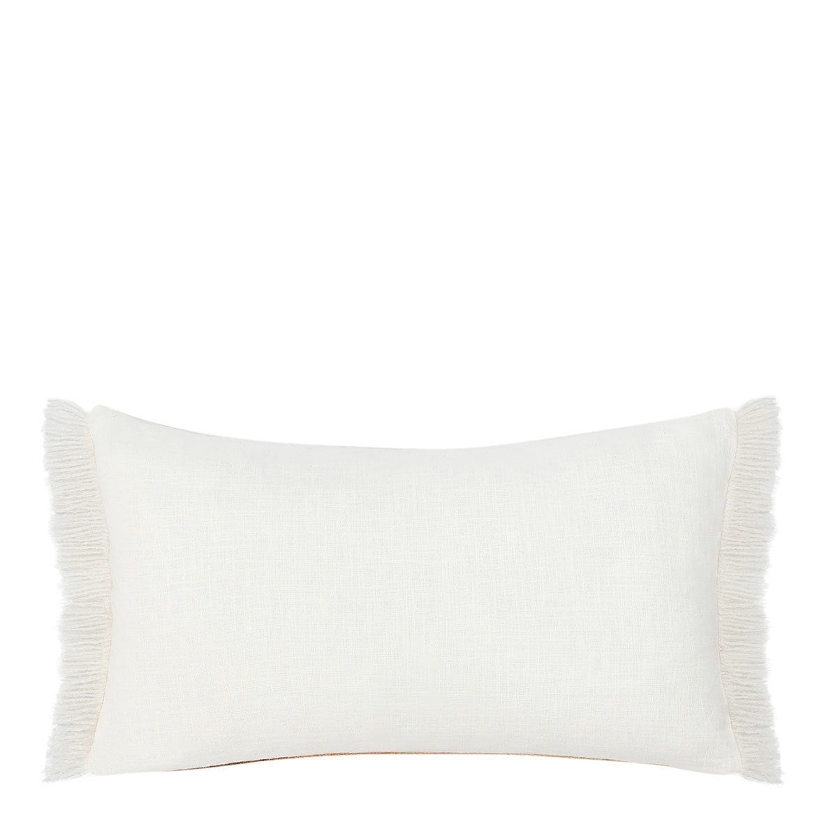 Ivory rectangular pillow with white fringe trim