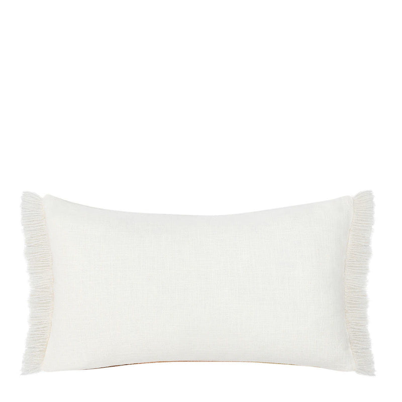 Ivory rectangular pillow with white fringe trim