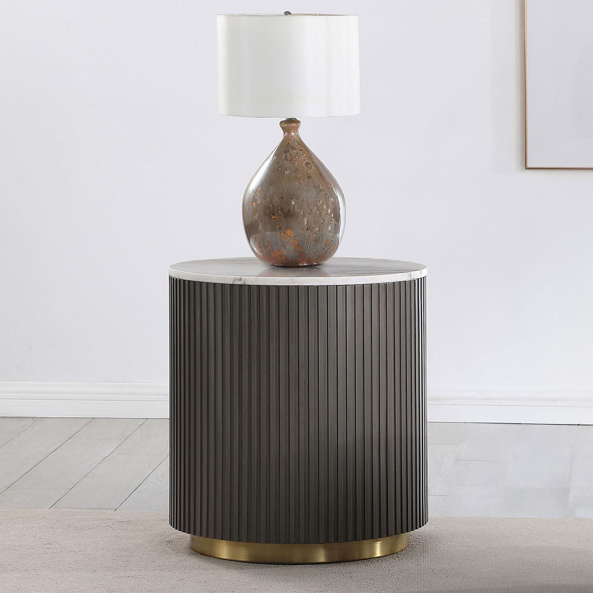Jason Round Marble Top Side End Table White and Charcoal