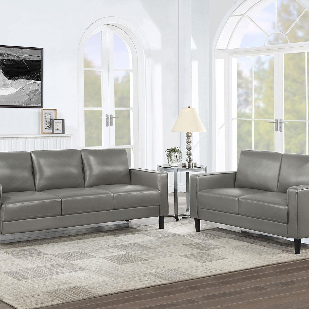 Ruth 2-piece Upholstered Track Arm Sofa Set Grey