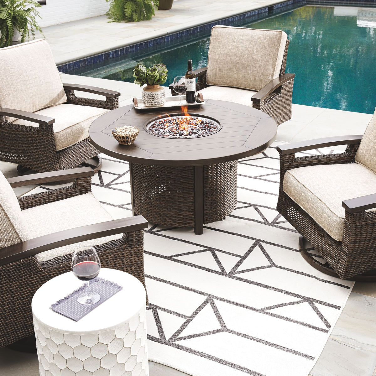 Paradise Trail - Medium Brown - 5 Pc. - Conversation Set with 4 Swivel Lounge Chairs