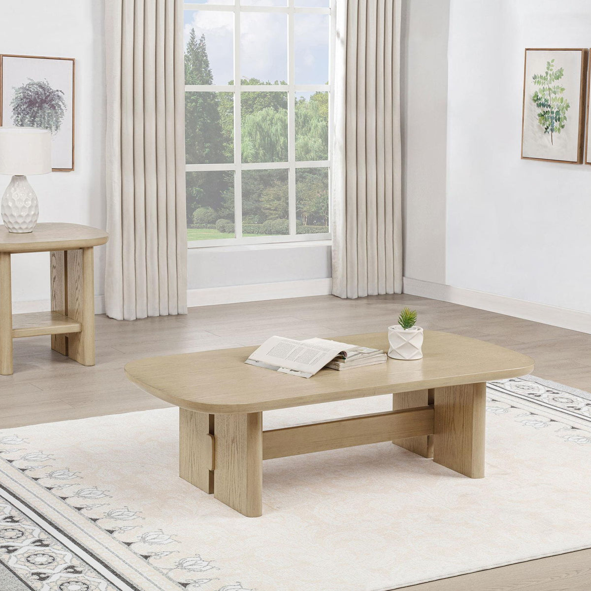 Kailani 2-piece Coastal Coffee and End Table Set Beige Oak