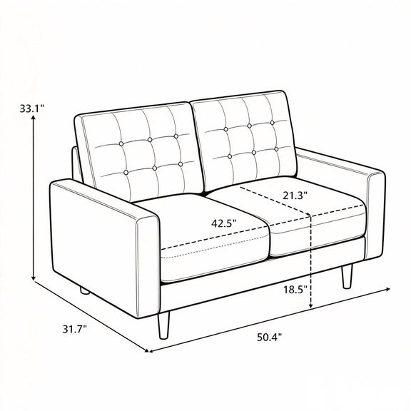 Loveseat sofa dimension diagram showing width, depth, and height measurements