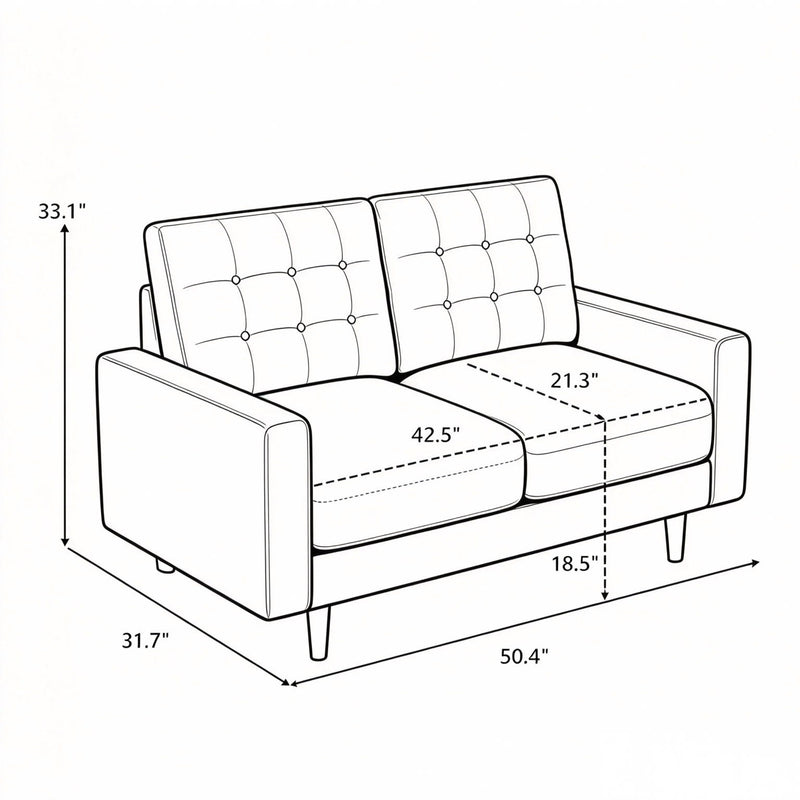 Loveseat sofa dimension diagram showing width, depth, and height measurements