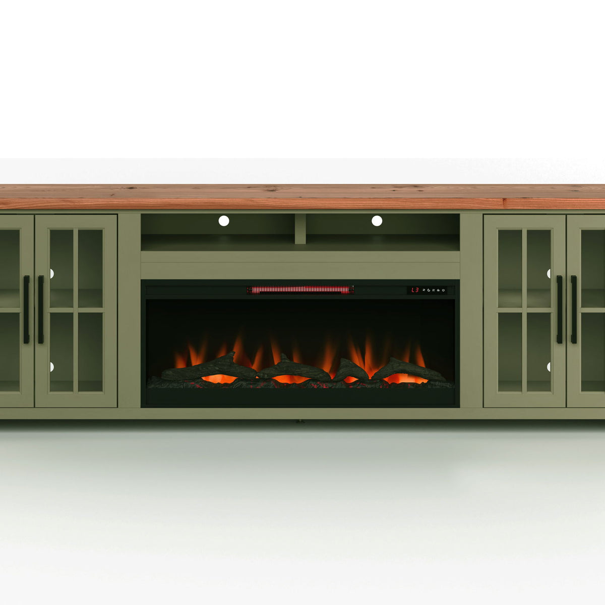 Vineyard - 97" Fireplace TV Stand Console For TVs Up To 100" - Sage Green And Fruitwood Finish