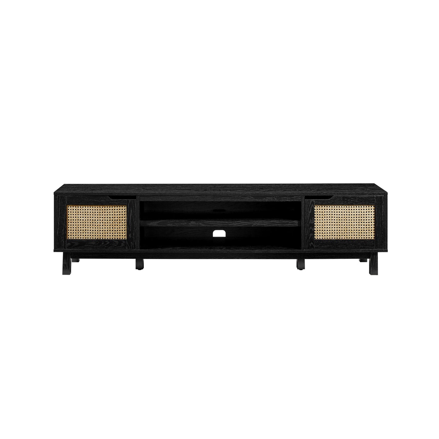 Modern Rattan Door Low TV Stand For TVs Up To 80" - Black