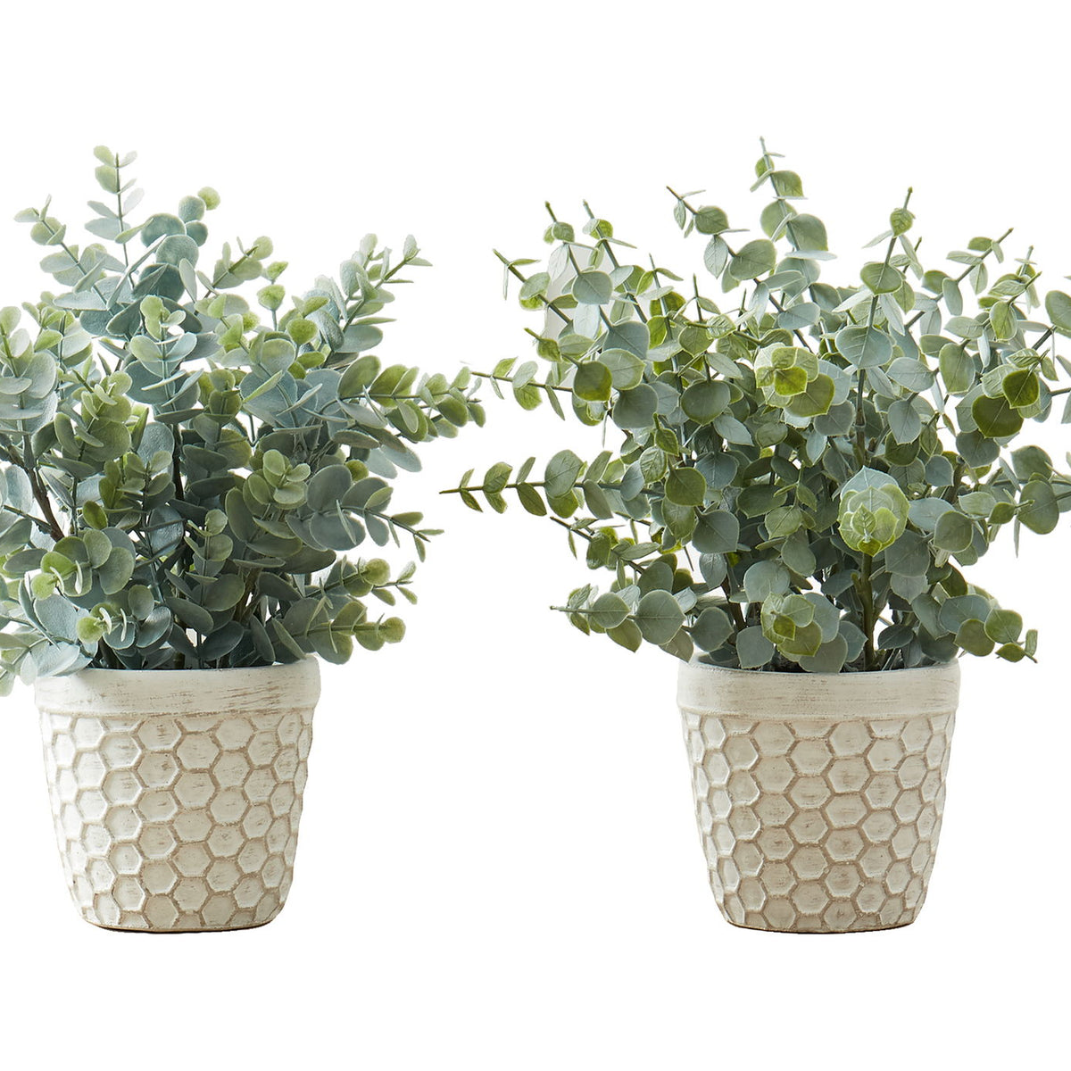 13" Tall, Artificial Plant, Eucalyptus Grass, Indoor, Faux, Fake, Table, Greenery, Potted, Decorative (Set of 2) - Green / White