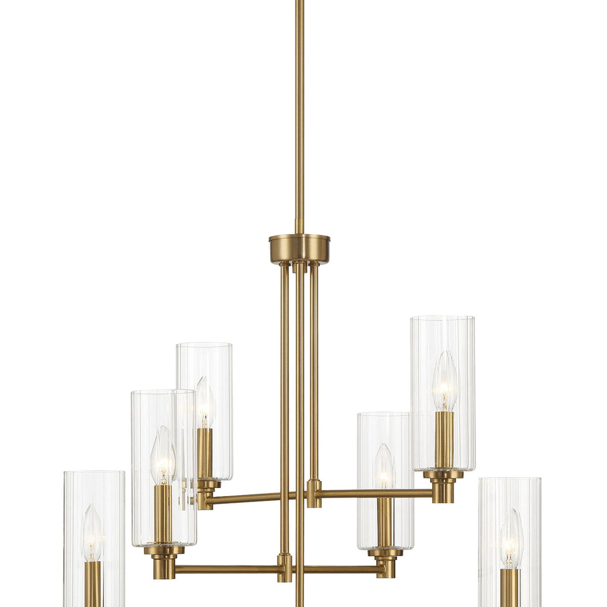 Timeless - 6 Lights Chandelier With Clear Ribbed Satin - Antique Brass / Clear / Gold