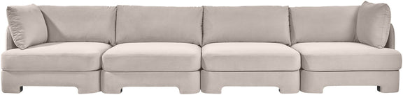 Light gray velvet upholstered 4-piece sectional sofa set, front view
