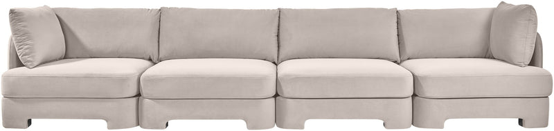 Light gray velvet upholstered 4-piece sectional sofa set, front view