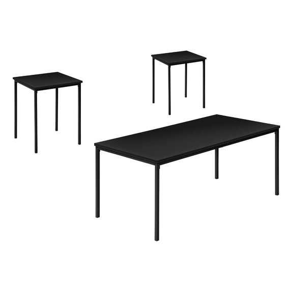 3-piece coffee table set with black square tops and black metal legs