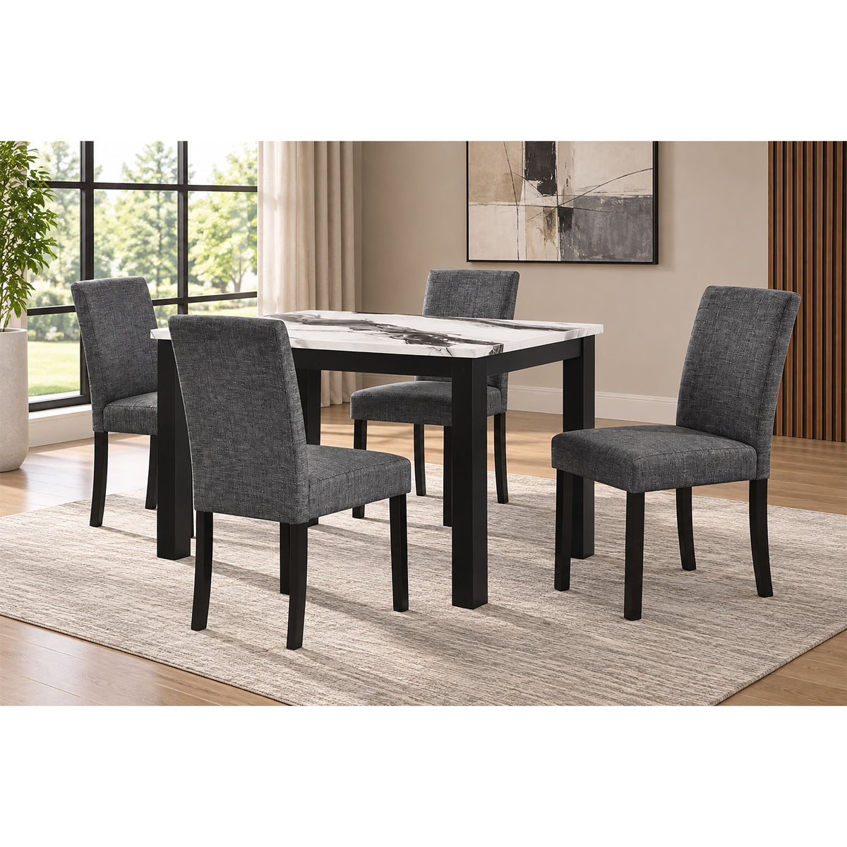 Sarang - Panda Dining Table With 4 Padded Dining Chairs - Black