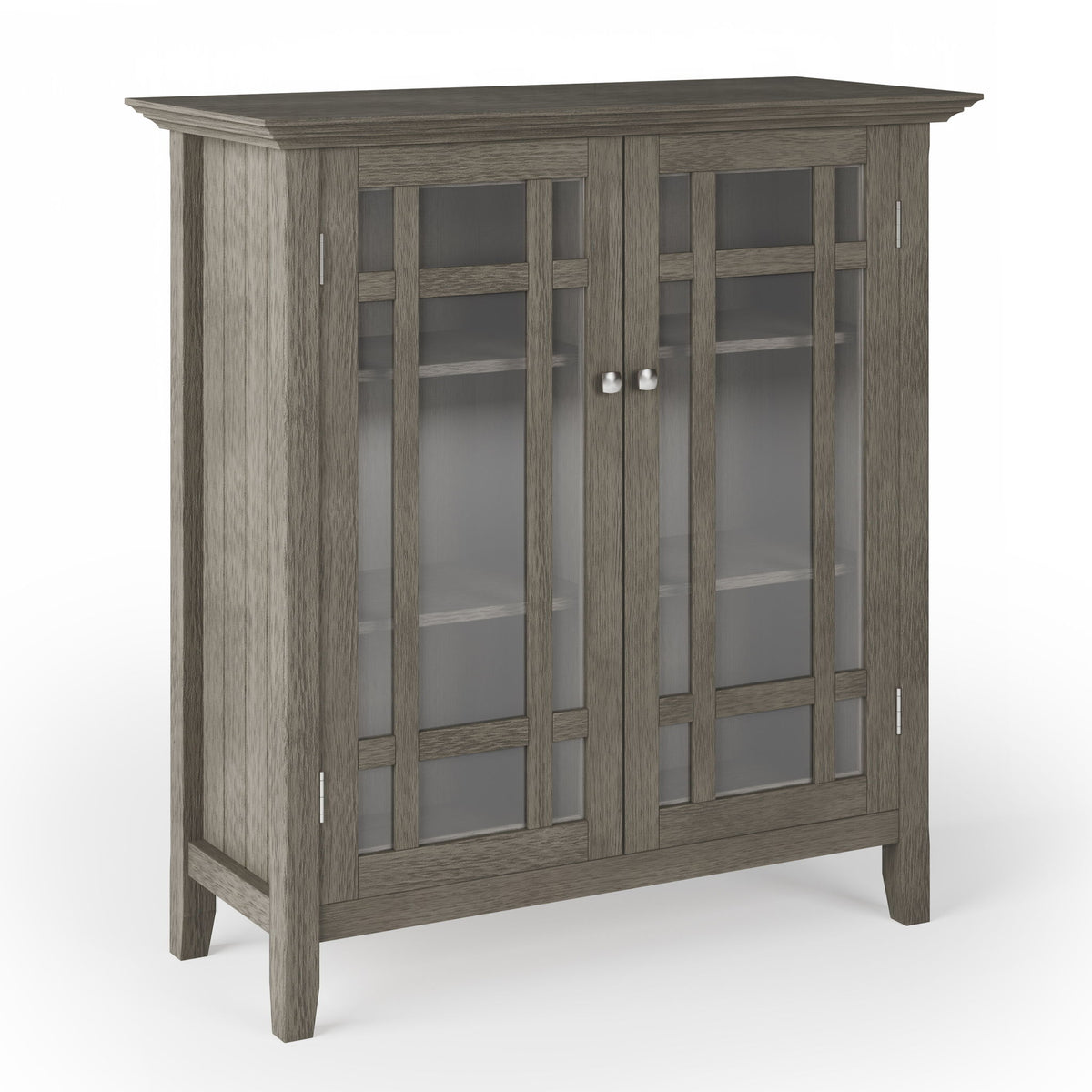 Medium storage cabinet with glass doors, dark brown wood finish