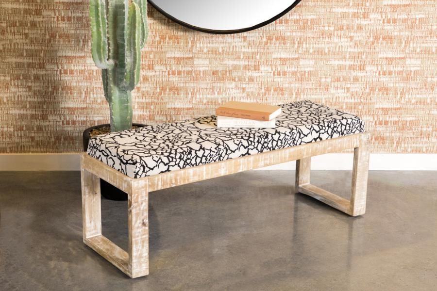 Aiden - Fabric Upholstered Accent Bench - Distressed White