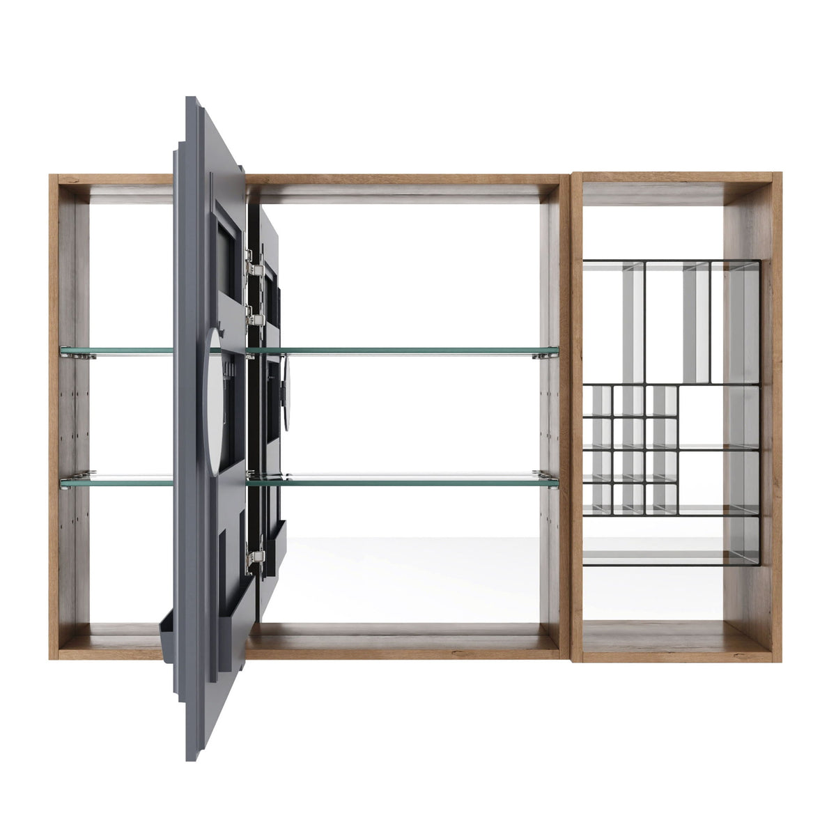Wall Mounted Bathroom Mirror Cabinet, Adjustable Shelves - Imitative Oak