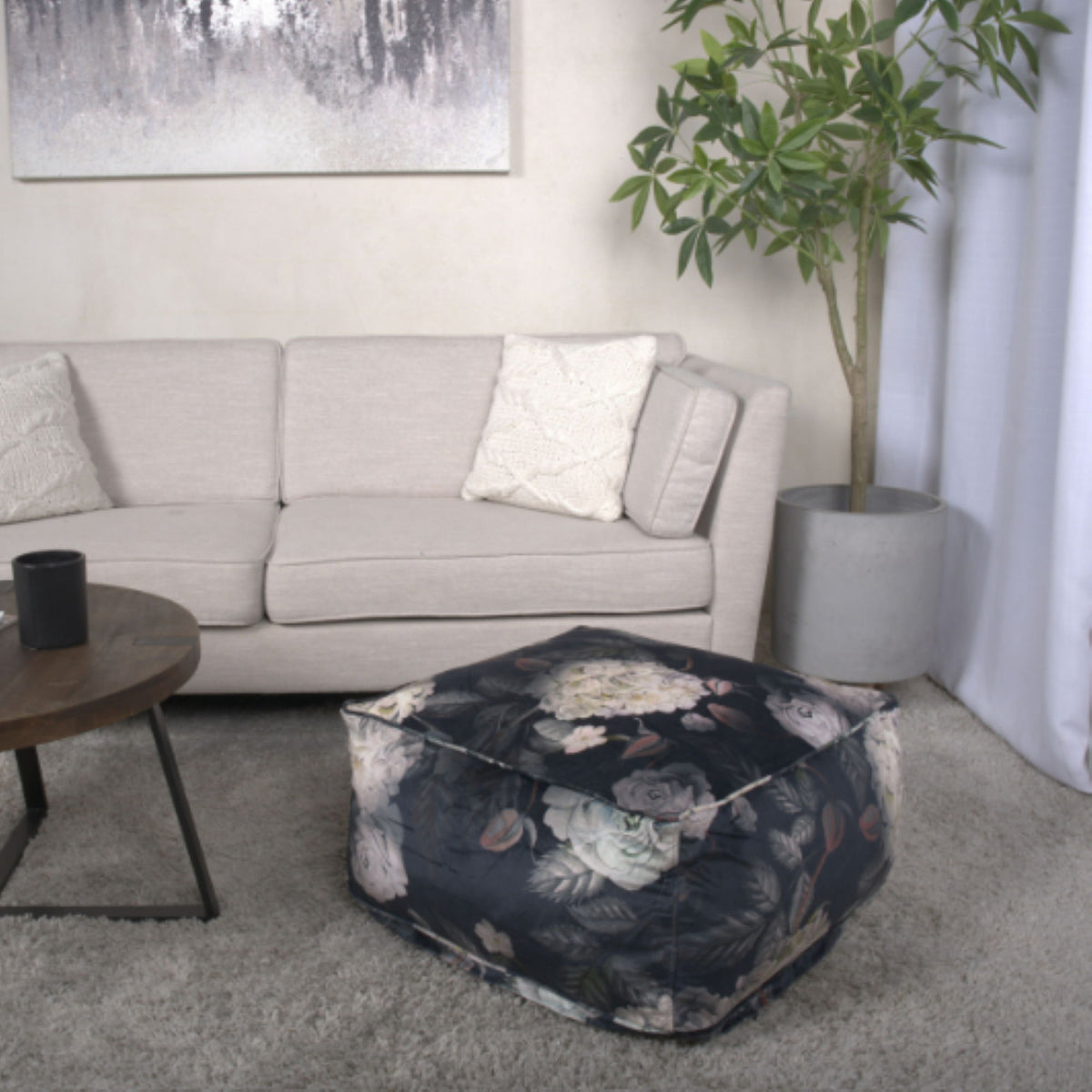 Hazel - Large Square Pouf With Flower Print