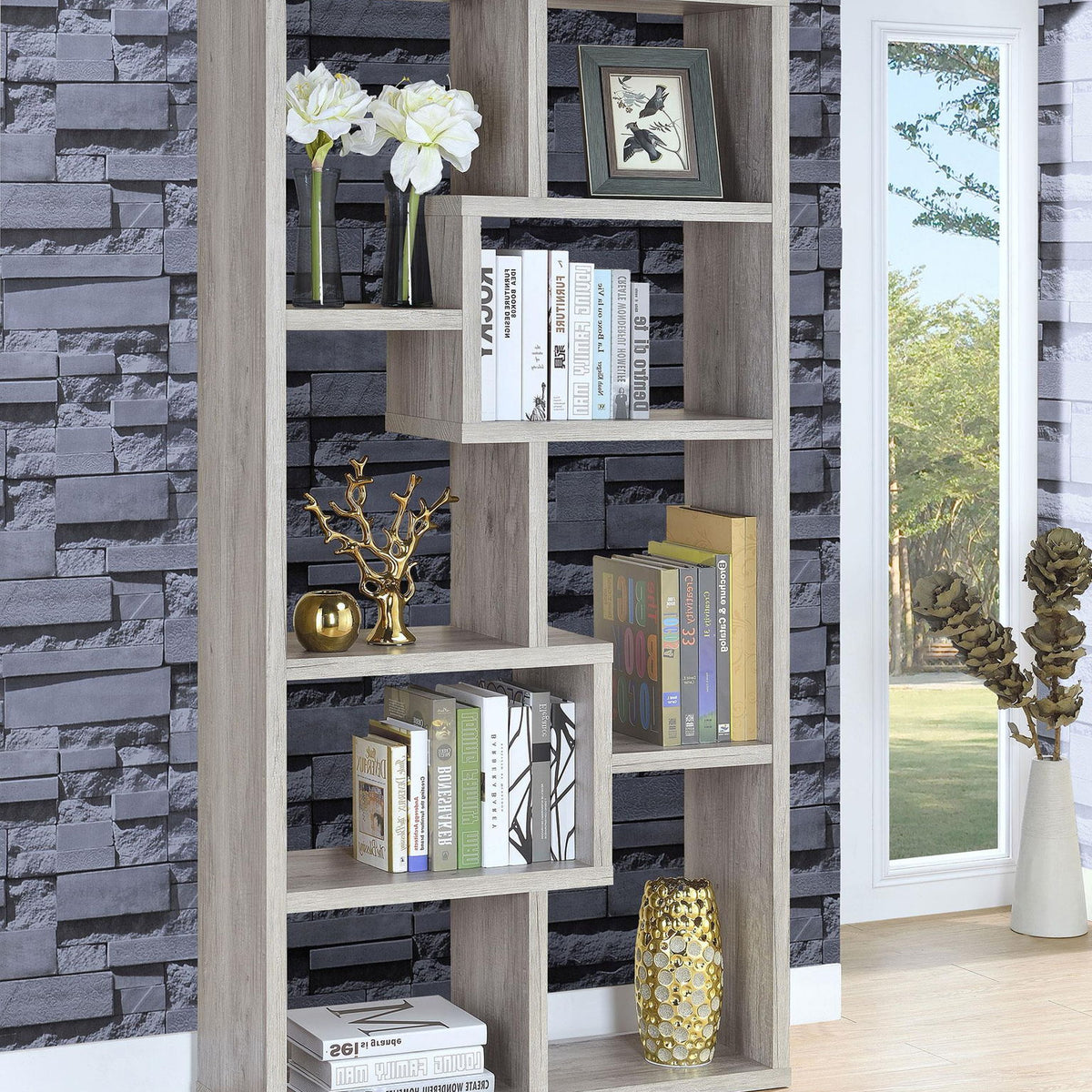 Theo 71-inch 6-shelf Bookshelf Grey Driftwood
