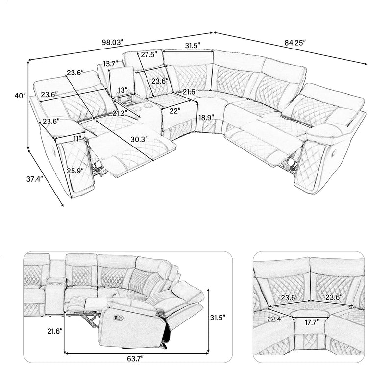 Home Theater Seating Manual Recliner With Cup Holder, Hide - Away Storage Reclining Sofa For Living Room, Home Theater