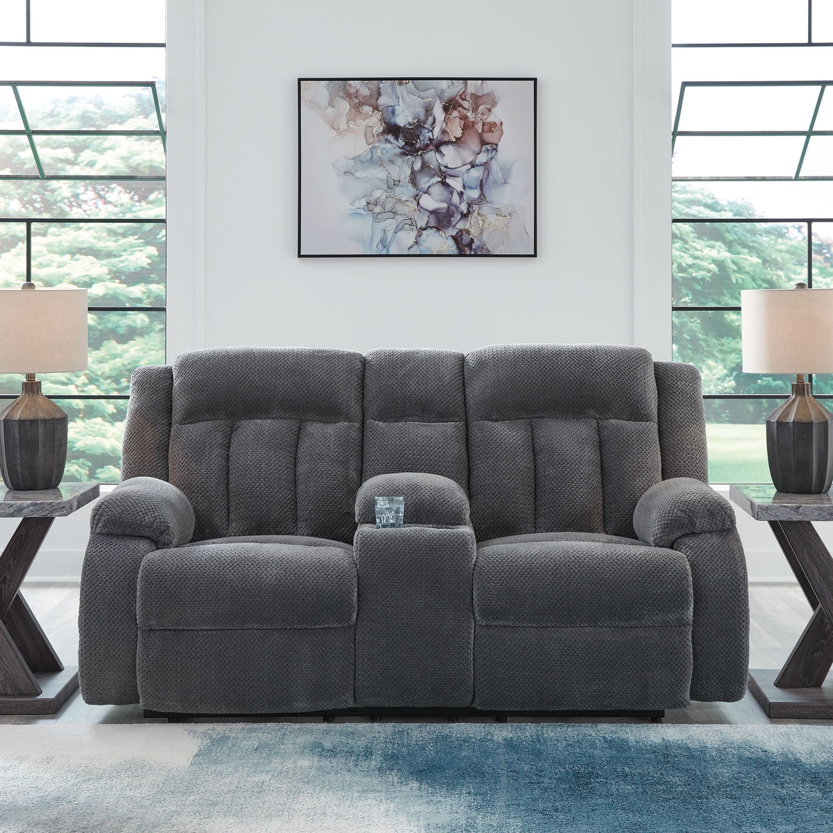 Observation - Steel - Double Reclining Power Loveseat With Console