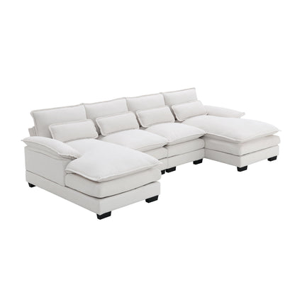 Modern U-Shaped Sectional Sofa With Waist Pillows, 6 Seat Upholstered Symmetrical Sofa Furniture, Sleeper Sofa Couch With Chaise Lounge For Living Room