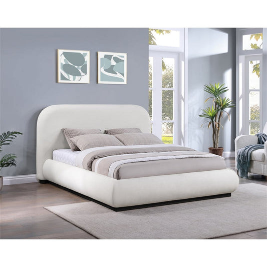 Meridian Furniture Vaughn Cream Linen Textured Fabric Bed