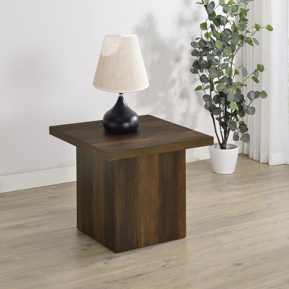 Devar Square Engineered Wood Side End Table Dark Pine