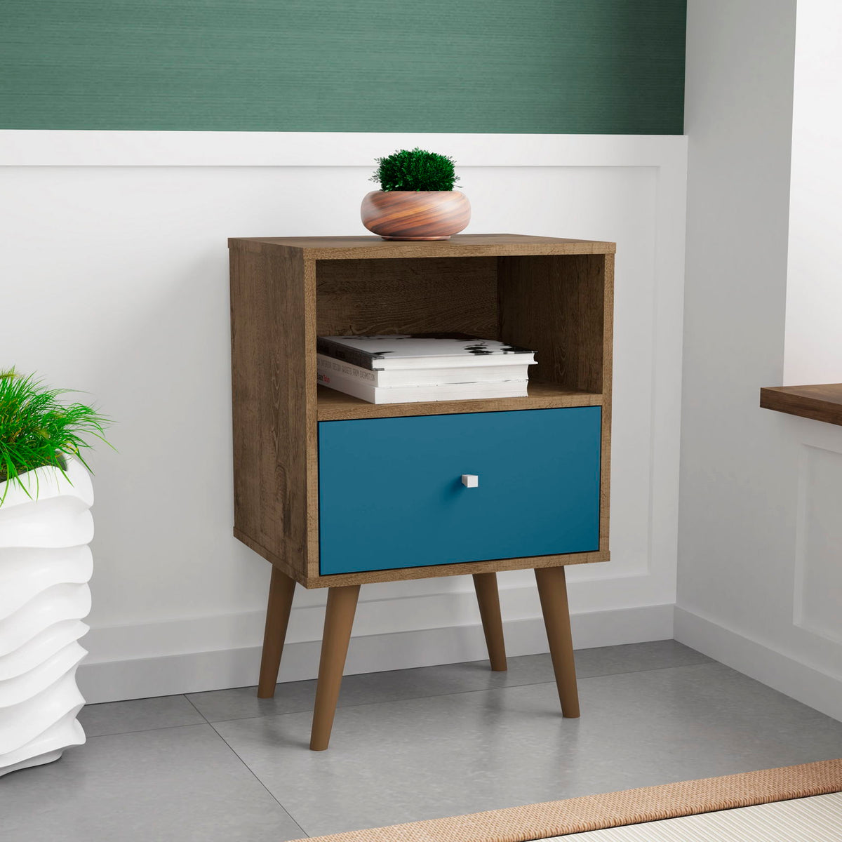 Manhattan Liberty - Nightstand Wtth Rustic Brown Frame