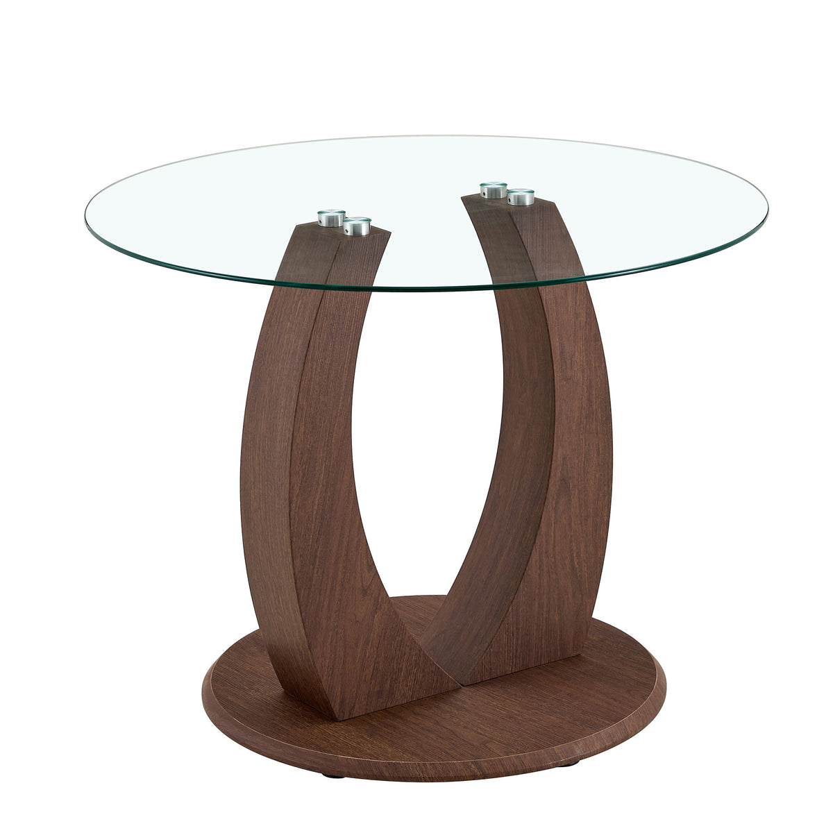 2 In 1 Round Glass Dining Table With Adjustable Curved Base, - Transparent / Walnut