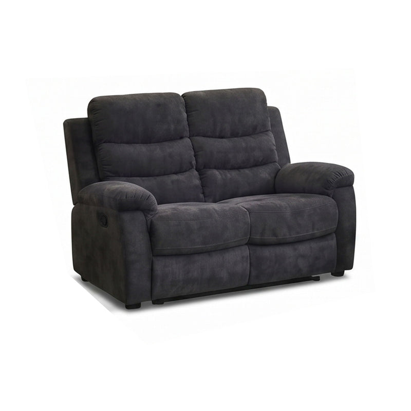 Dark gray 2-seat manual recliner loveseat with padded arms and cushioned back