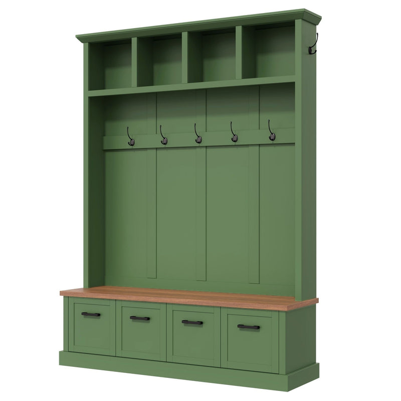 Hall Tree With Storage Bench Mudroom Coat Rack With 6 Hooks