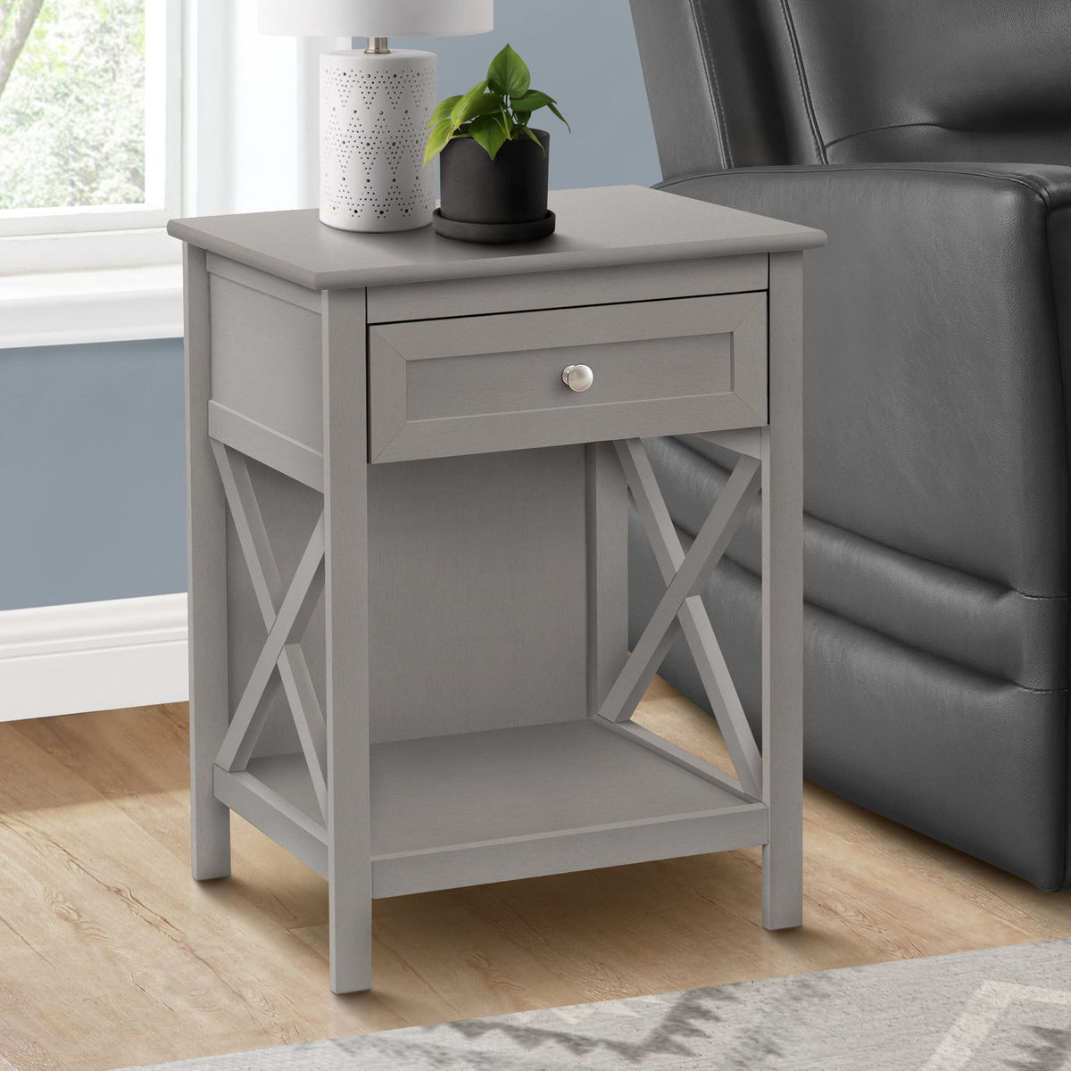 Accent End Table, 2 Tier, Storage Drawer, Transitional Style