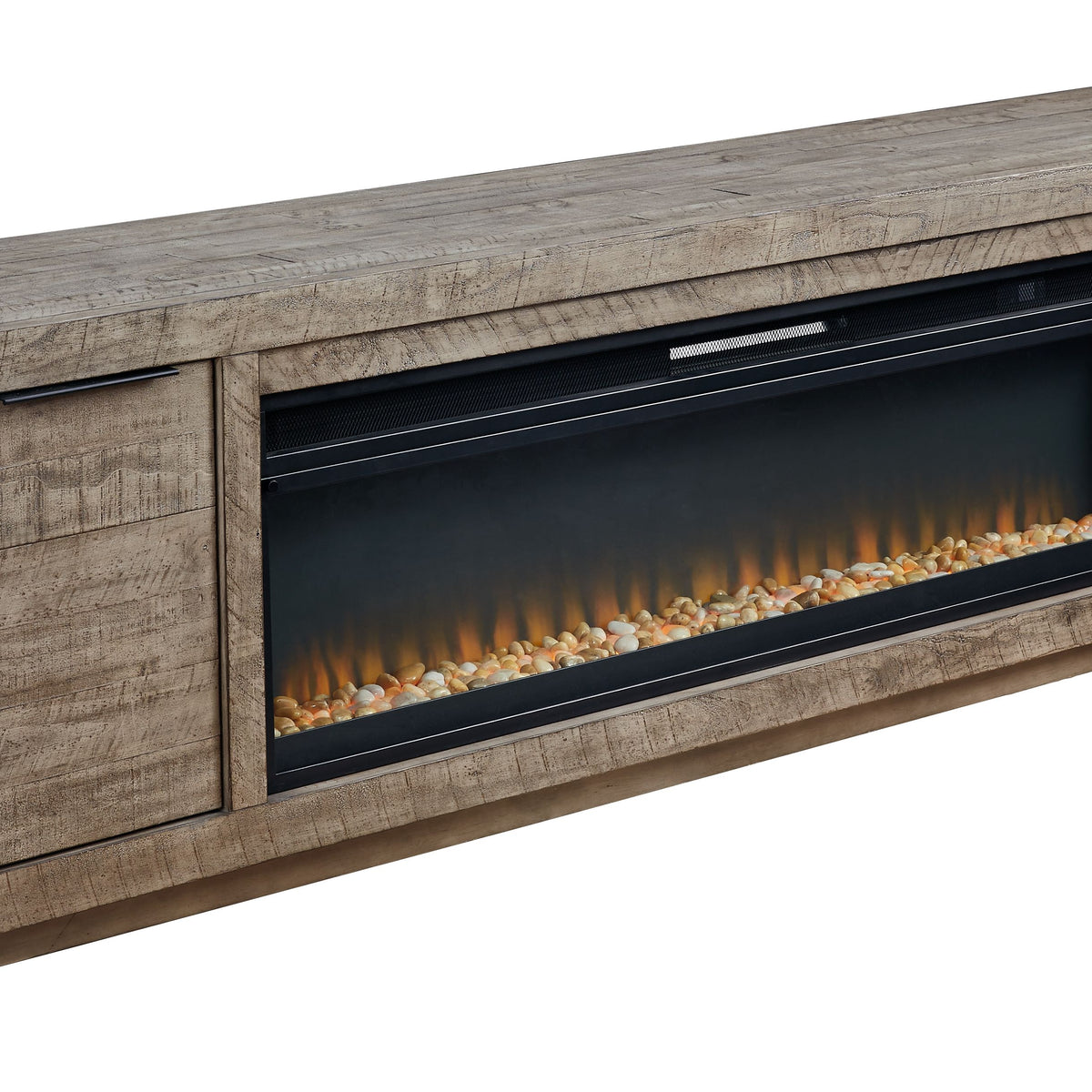 Krystanza - TV Stand with Wide Fireplace Insert - Weathered Gray