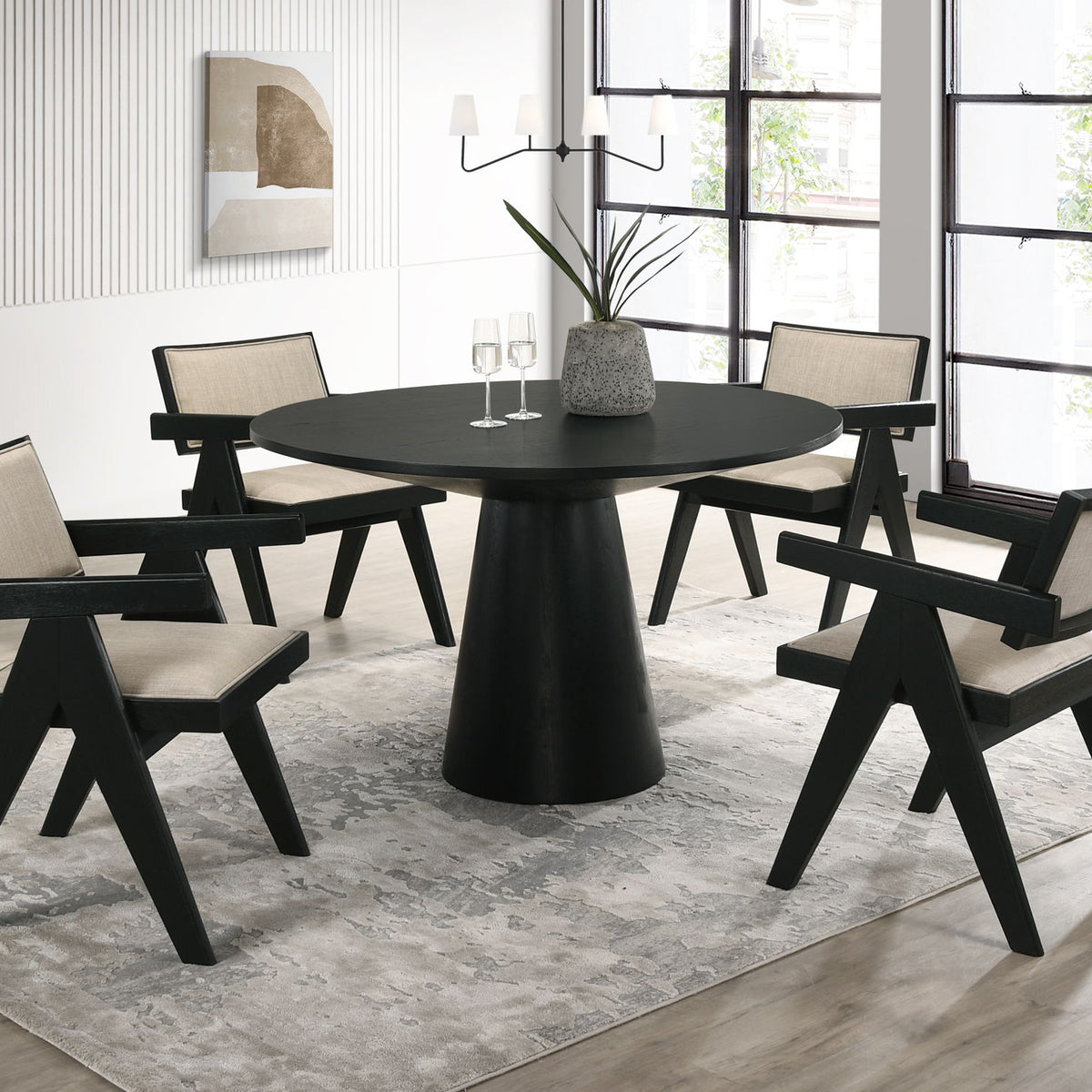 Jasper - 5 Piece Round Dining Set - Ebony Black
