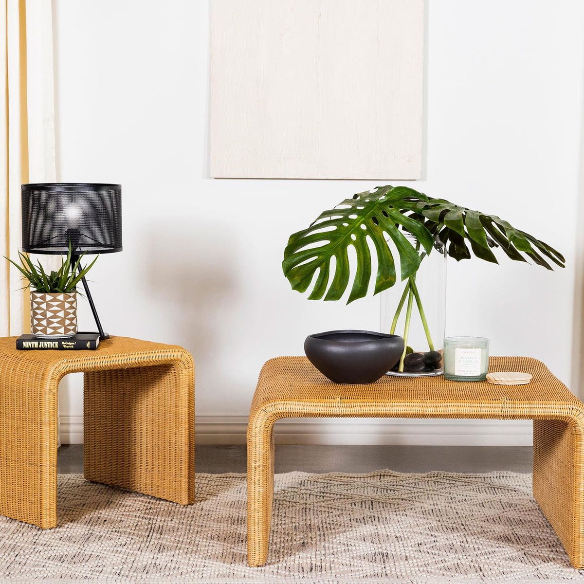 Cahya 2-piece Rattan Coffee and End Table Set Natural