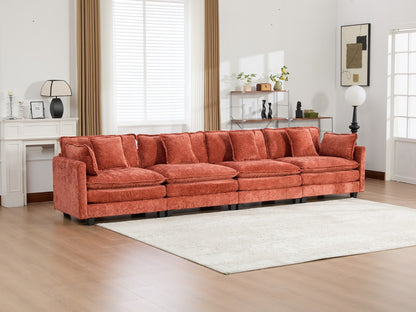 Cloud Sofa 4 Seats (Ottoman is not included), Modern Sectional Couch, for Living Room Bedroom and Apartment, Comfy Double Layer Upholstered Seat Cushion, Breathable Chenille Fabric,Orange,SW5014OG