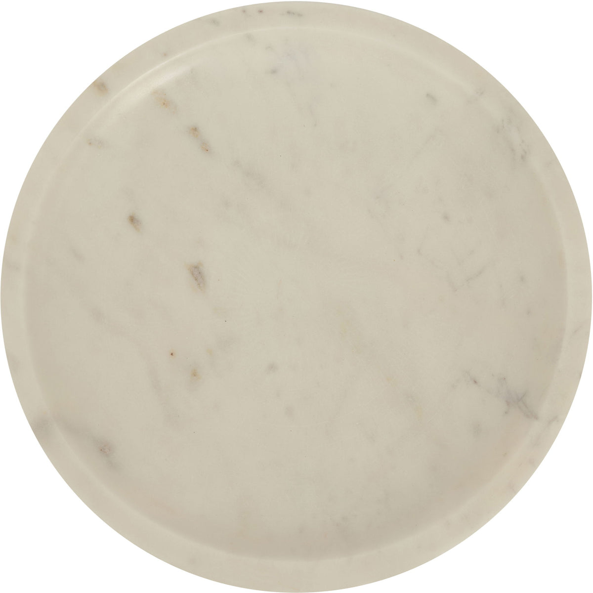White marble bowl top view, round shallow dish with subtle natural speckles