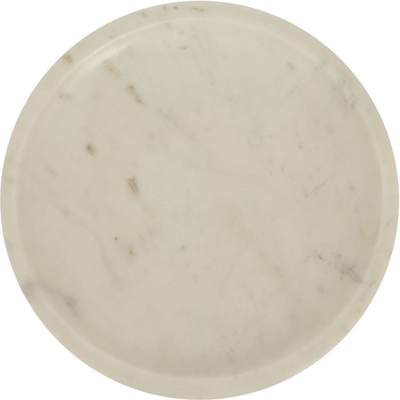 White marble bowl top view, round shallow dish with subtle natural speckles