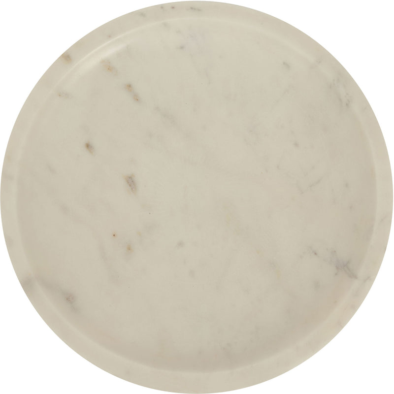 White marble bowl top view, round shallow dish with subtle natural speckles