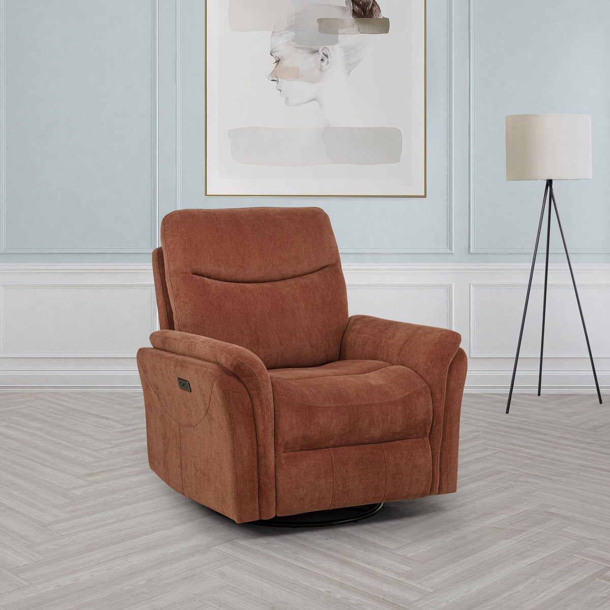 Adler Upholstered Power Swivel Glider Recliner Rust