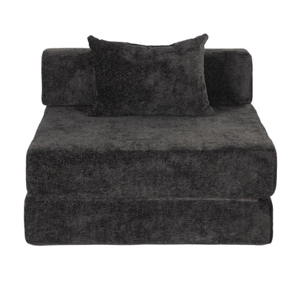 Black convertible floor sofa bed with two back cushions and plush rectangular seat