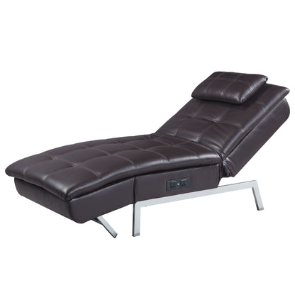 Padilla - Synthetic Leather Chaise Lounge With Pillow USB - Brown